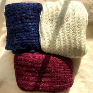 SALE - Lot of 3 Sparking Knit Scarves in Red, White and Blue